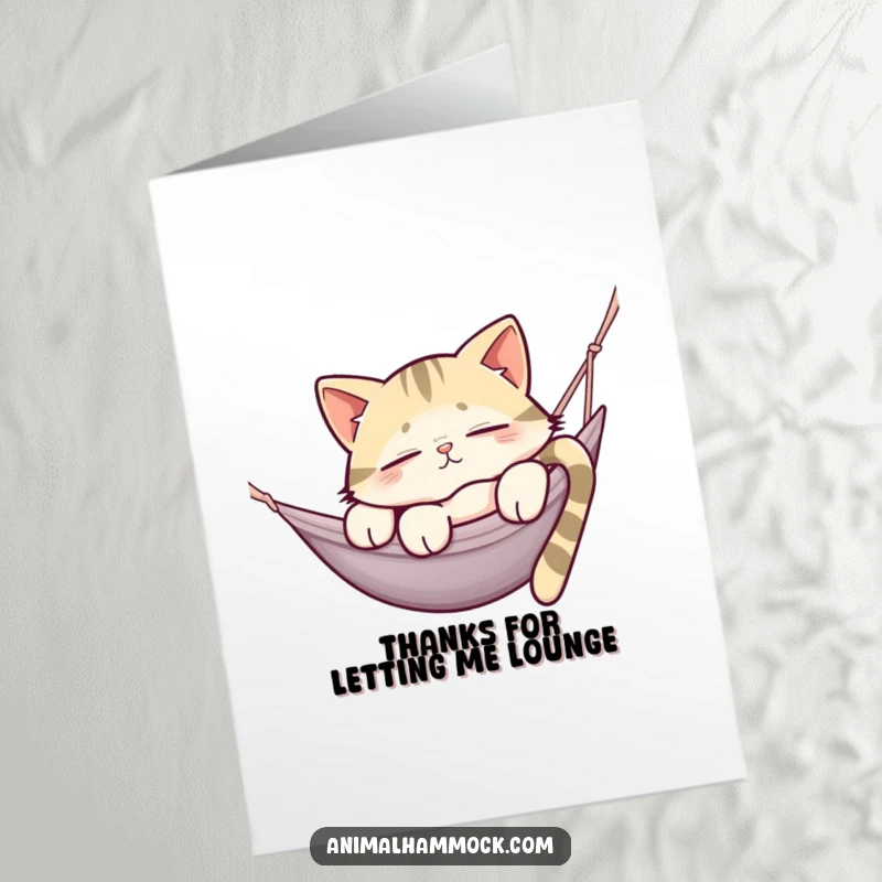 Funny Free Printable Thank You Card with a sleepy cat napping in a hammock, perfect for expressing thanks.