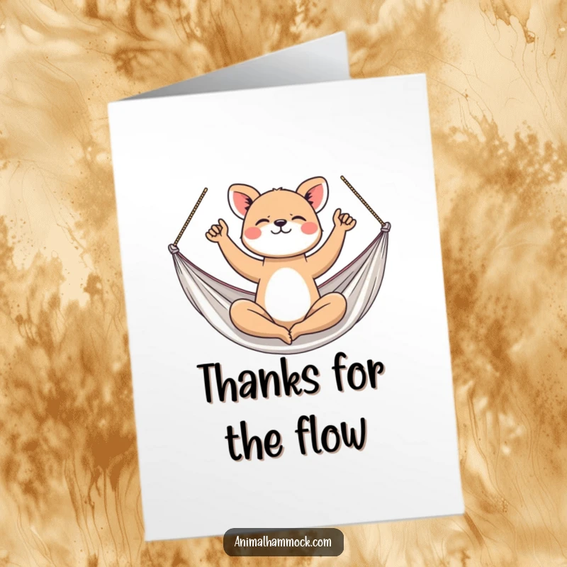 Funny Free Printable Thank You Card: Athletic animal in a yoga pose within a hammock, sending flexible thanks.