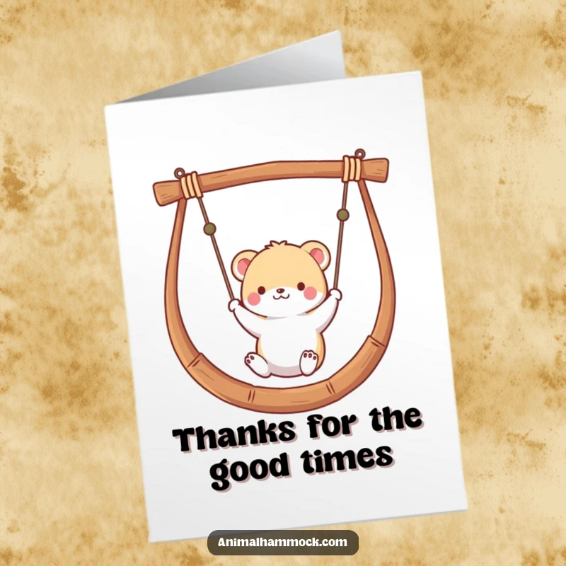 Funny Free Printable Thank You Card: Small animal lounging in a hammock, conveying heartfelt thanks with a gentle swing.
