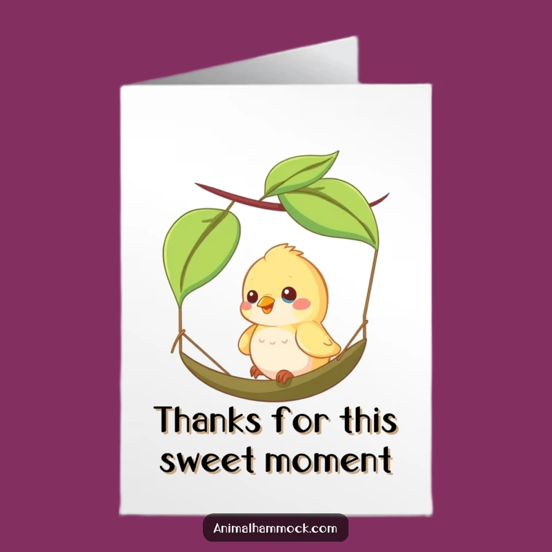 Free Printable Bird Thank You Card: Leaf Hammock Swinging Happy Funny Downloadable Gift