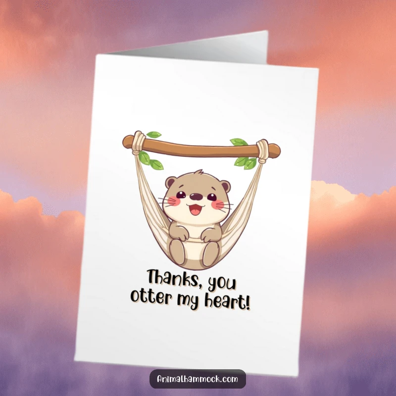 Funny Free Printable Thank You Card: A content otter relaxing in a hammock, expressing heartfelt thanks.