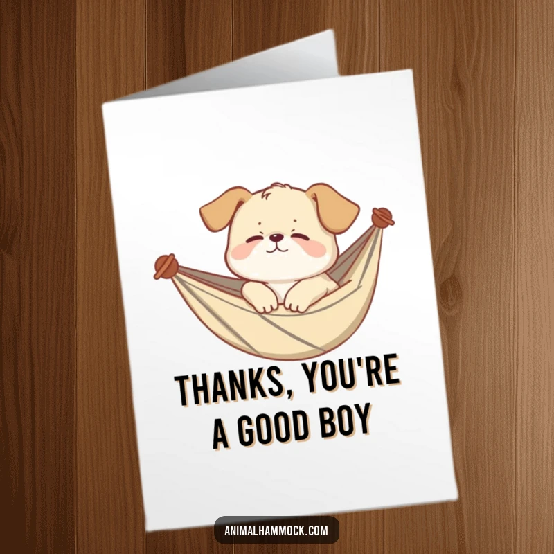 Funny Free Printable Thank You Card: A puppy snoozing contentedly in a hammock, offering sleepy thanks.