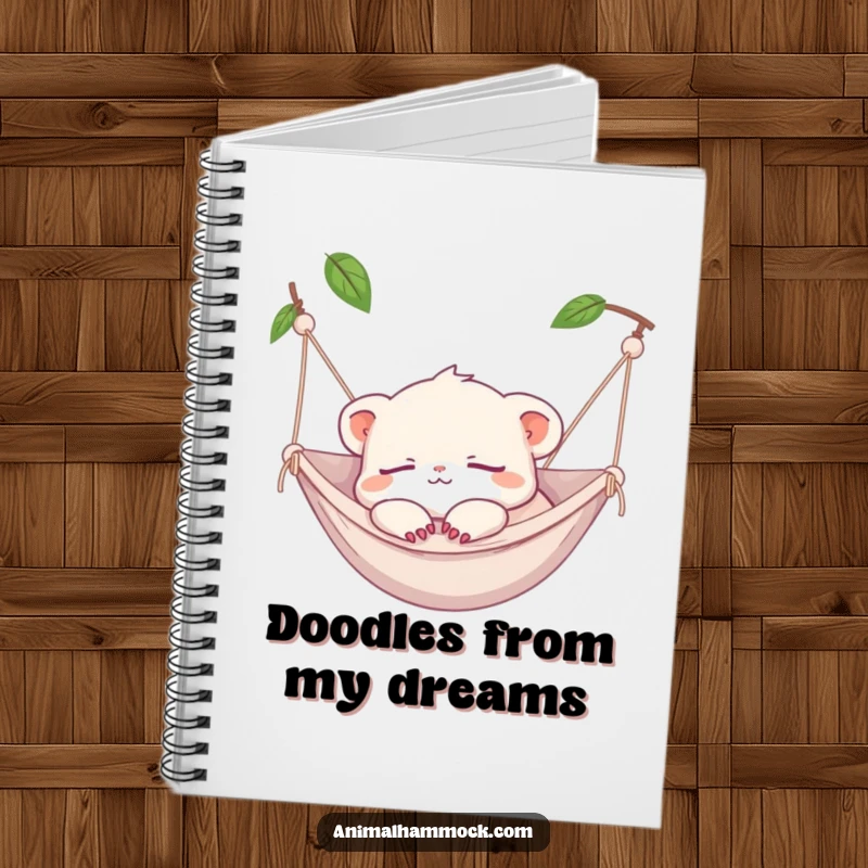 Funny Notebook: A tiny creature napping in a hammock, paws dangling, ideal for journaling calm thoughts.