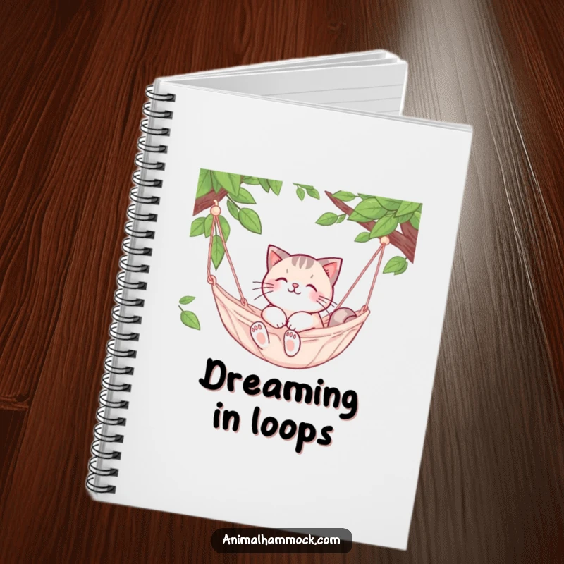 Funny Cat Notebook: A cute cat character relaxes in a hammock, inspiring calm and creative writing.