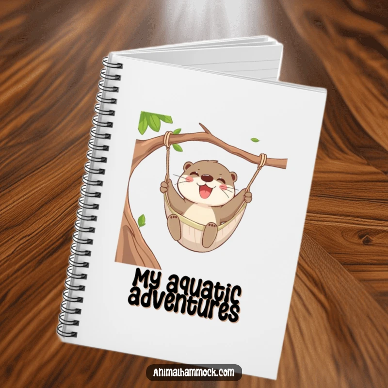 Funny Otter Swing Notebook with a joyful otter swinging in a hammock, ideal for jotting down notes with aquatic charm.