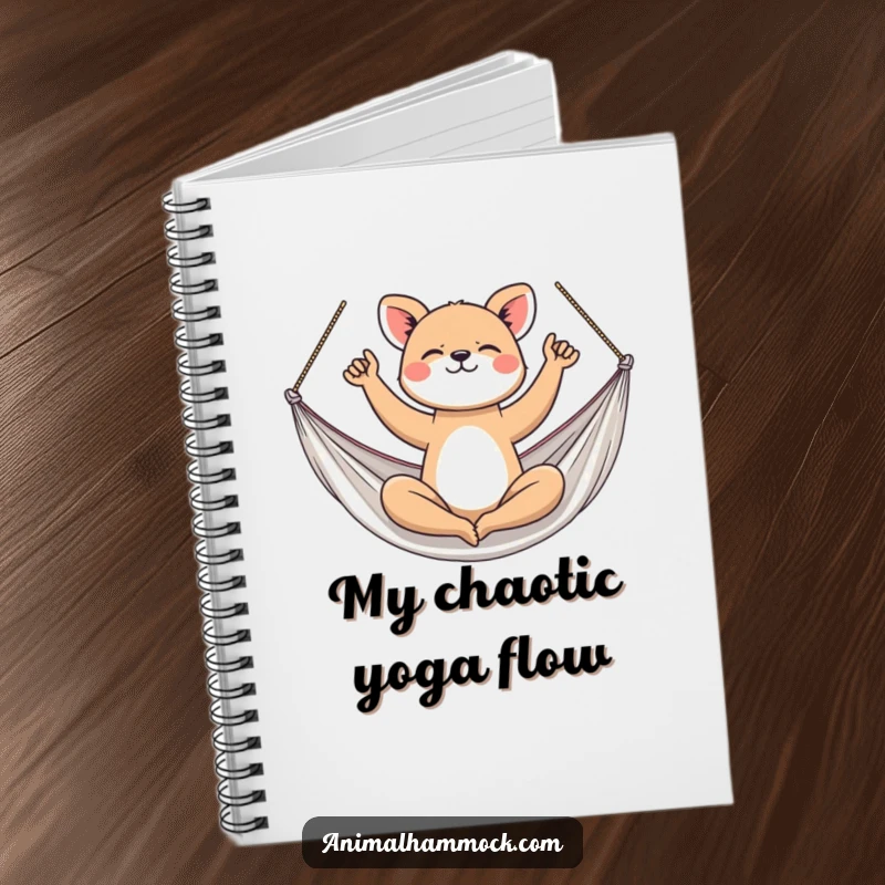 Funny Notebook: An athletic animal doing yoga poses in a hammock, ideal for journaling peaceful thoughts and reflections.