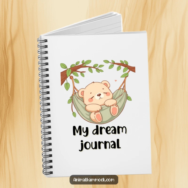Funny Bear Cub Hammock Notebook with a content bear cub sleeping in a hammock, ideal for jotting down notes with serene charm.