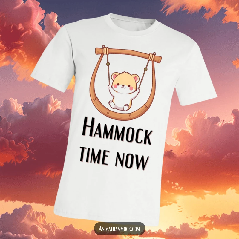 Funny t-shirt depicting a small animal having a serene time swinging gently in a hammock, embodying peace and contentment.