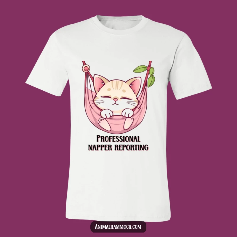 Funny Snoozing Cat Hammock T-Shirt - Comfy & Cute Round Kitty Tee Gift