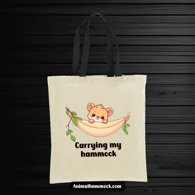 Funny tote bag featuring a playful animal peeking over a hammock, perfect for carrying groceries or daily essentials with a smile.